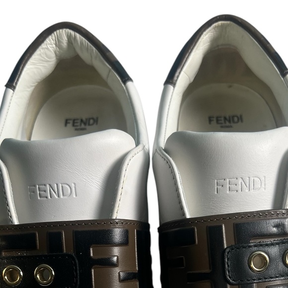 Fendi Roma White & Brown Buckle Sneakers - Picture 12 of 17